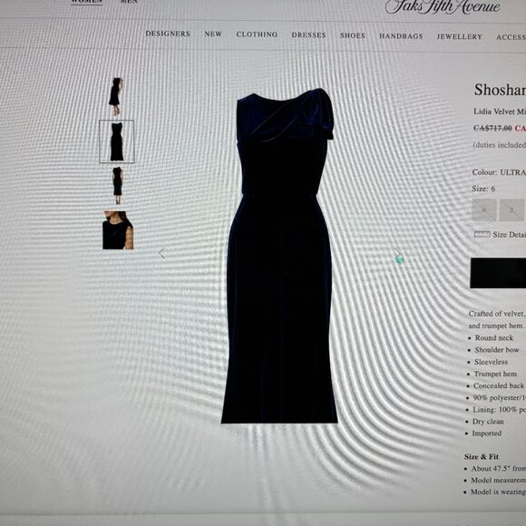 Shoshanna Lidia Velvet Midi Dress Luxurious Navy Blue - Picture 3 of 8
